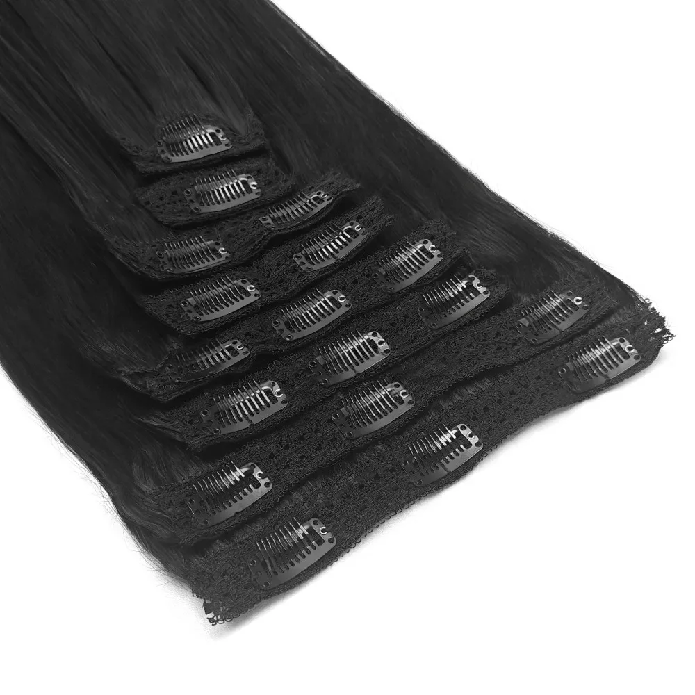 Glattes Clip In Echthaar Extensions Remy Haar Natürlich Schwarz_voghion.com