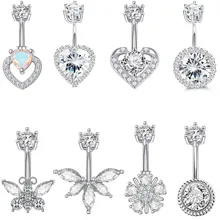 2024 new explosive stainless steel peach heart belly ring 6 claws copper inset zircon navel nail sexy women's body piercing