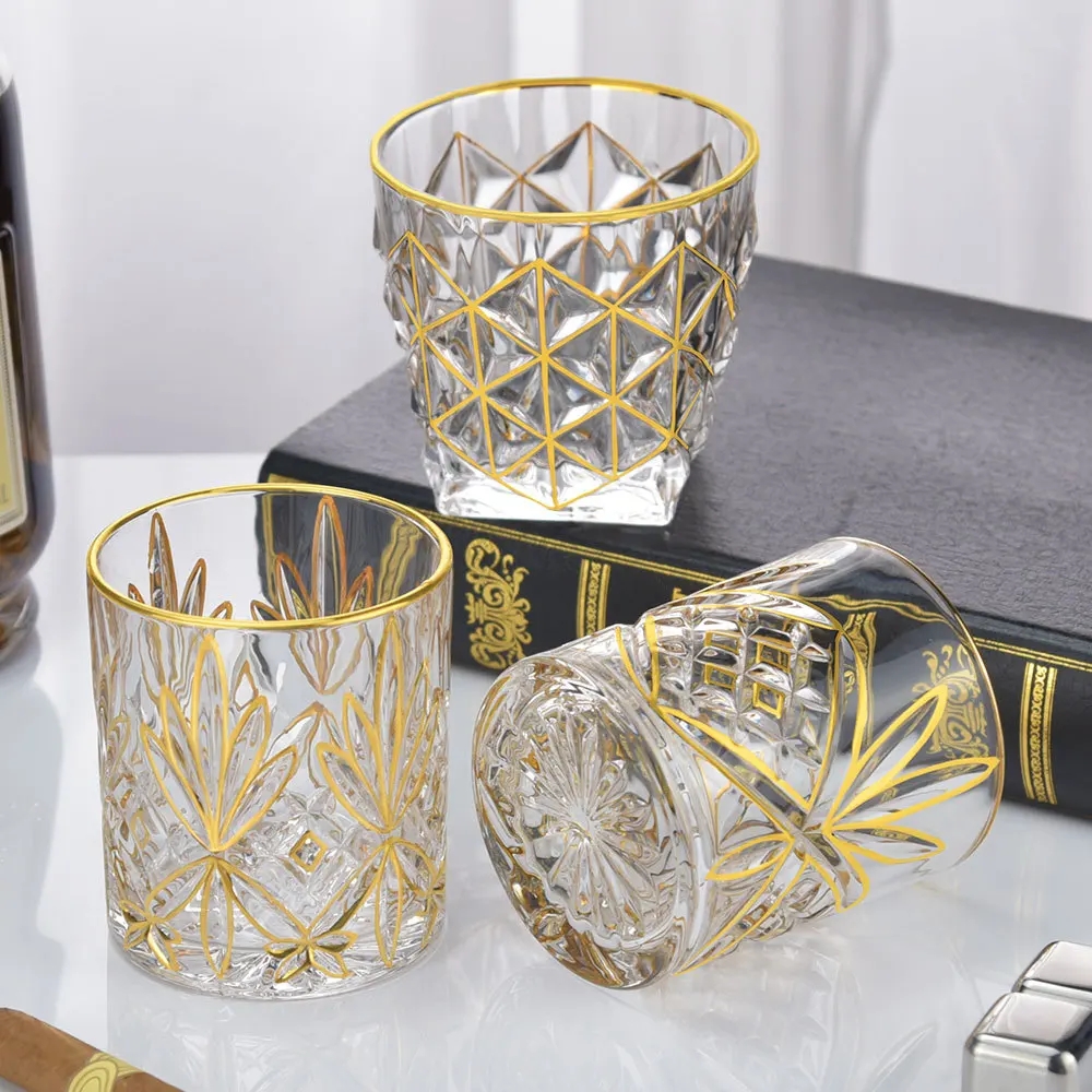 300ml 330ml Luxury Elegant Embossing Thickened Pasabahce Custom Glass Crystal Wine Glass Cup Whisky Spirit Shot Glass