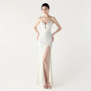 AL33331 2026 New Sexy V-Neck A-Line Fishtail Lace Evening Dress Red Banquet Party Dress Made of Chiffon with Natural Waistline