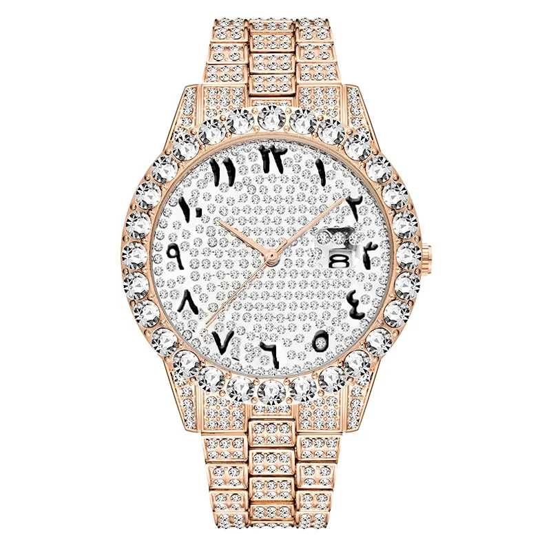 Luxury Arabic Numerals Stainless Steel Men's Watch with Diamond