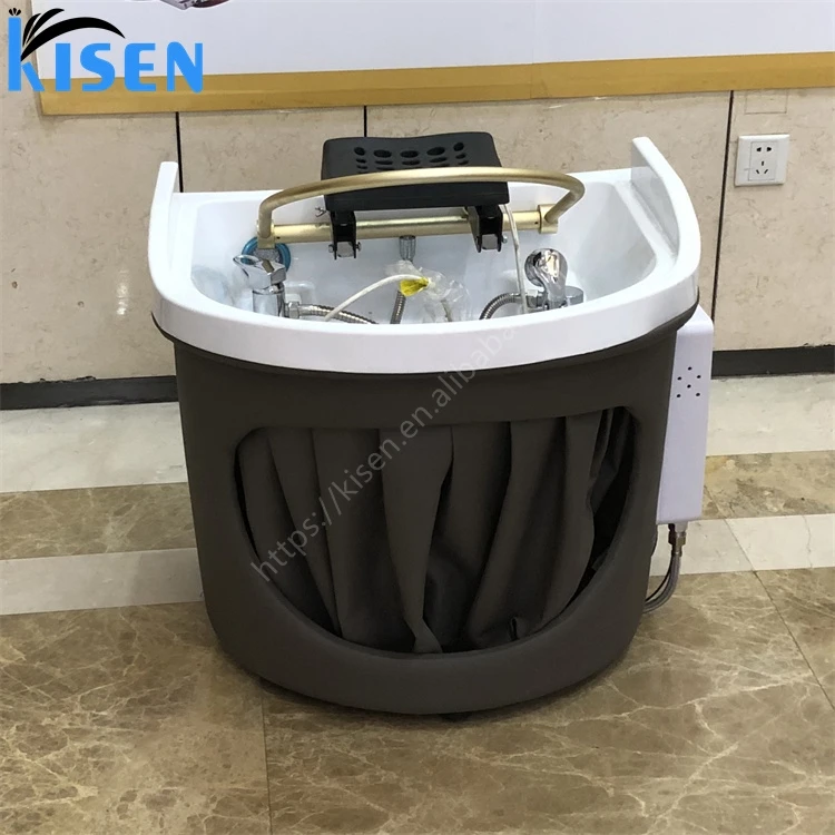 KISEN  Salon Hairdressing Simple Design Shampoo Sink  Backwash Unit Bowl Cheap Price Portable Hair Wash Sink With Water Pipes
