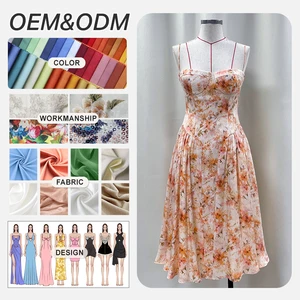 Custom Plus Size Women Clothing Ladies Summer Foreign Trade Commuting Temperament Solid Print Color Fashion High-end Sling Dress