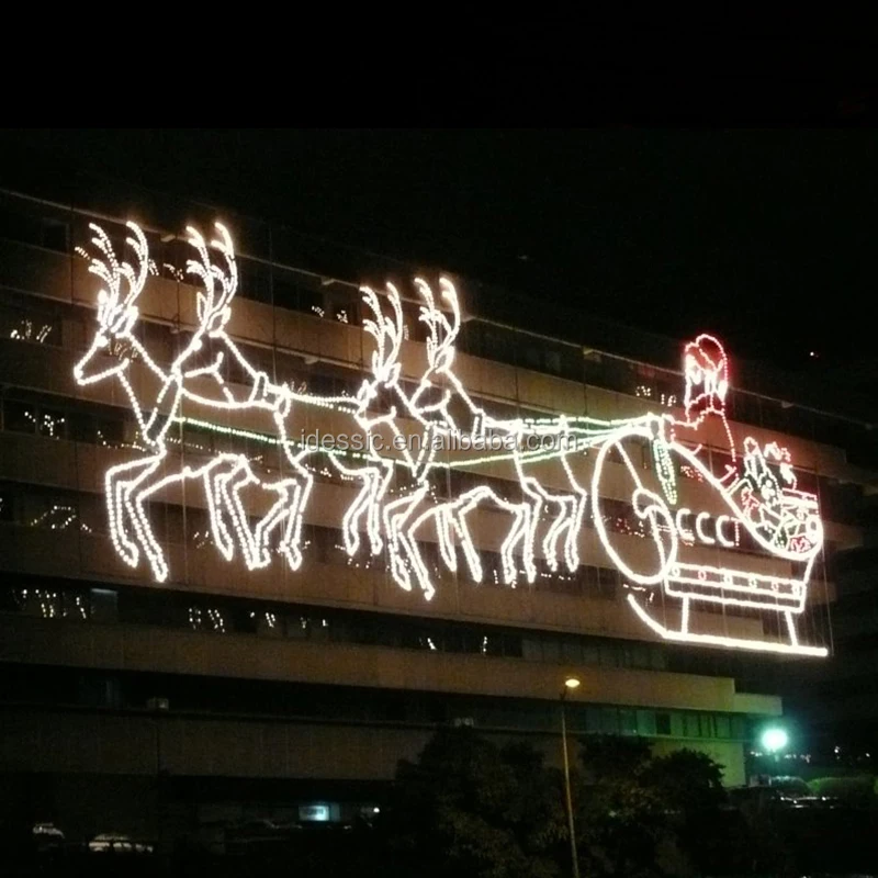 Outdoor 2D Animated Running LED Rope Light Running Reindeer Sleigh Sculpture for Winter Christmas Park Zoo Lawn Displays