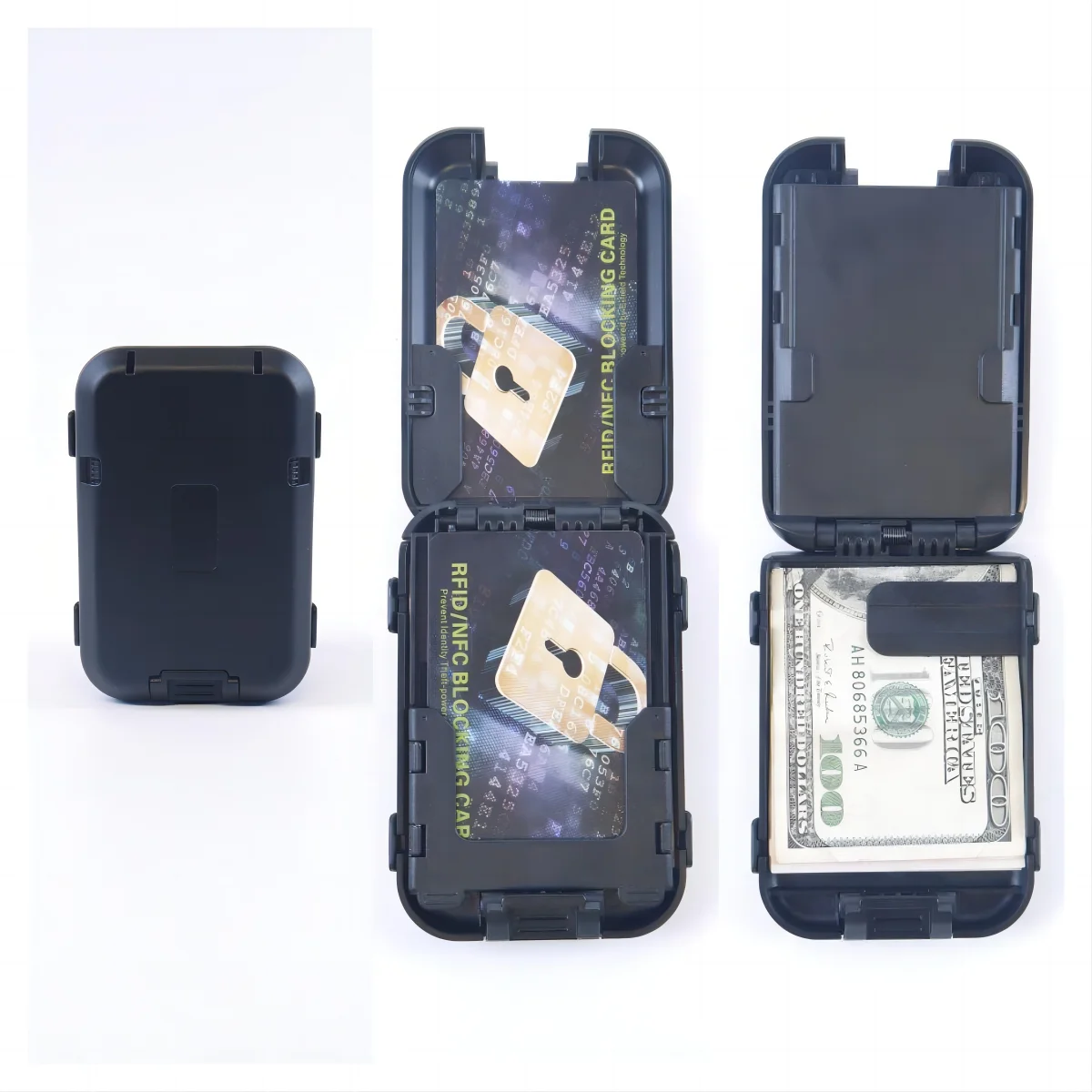 Multifunctional Plastic Removable Money Clip RFID Blocking Credit Cards Wallet Protector Black Cards Holder for Men Women