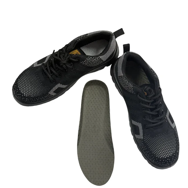 Black Fly Knit ESD logo Mesh Breathable Mesh Steel Toe Steel Toe Cap Sports Antistatic Sole Footwear Safety Work Shoes