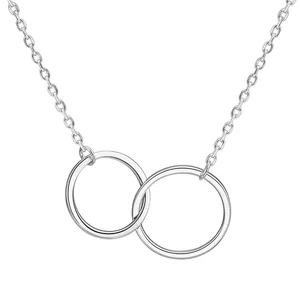 925 Sterling Silver Without Stone Double Lingking Circle Necklaces Never Be Apart Rose Women Necklace Gold