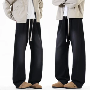 Retro Washed Soft Knitted Denim Jeans Autumn and Winter Fashion Brand Simple Draped Straight Leg Pants for Men