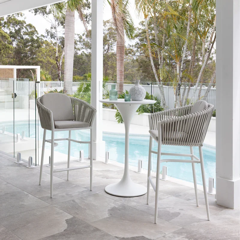 Wholesale Modern Pub Counter Bar Chair Woven Rope Aluminum Outdoor Bar  Stool Outdoor High Bar Stools