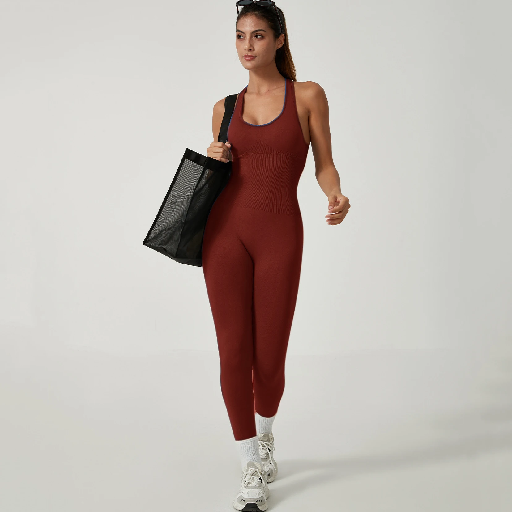 Women's Lightweight Seamless Yoga Bodysuit with Tummy Control Long Length Compression Stretchy Sports Jumpsuit