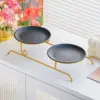 17cm stainless steel round black tray with gold upper and lower frame