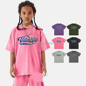 Customizable Kids Apparel 250g Washed Vintage Short Sleeve T Shirt with Vitality Print Multi Color