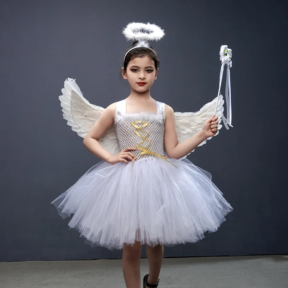 BAIGE Halloween Kids Costume Party Wear Princess Angel White