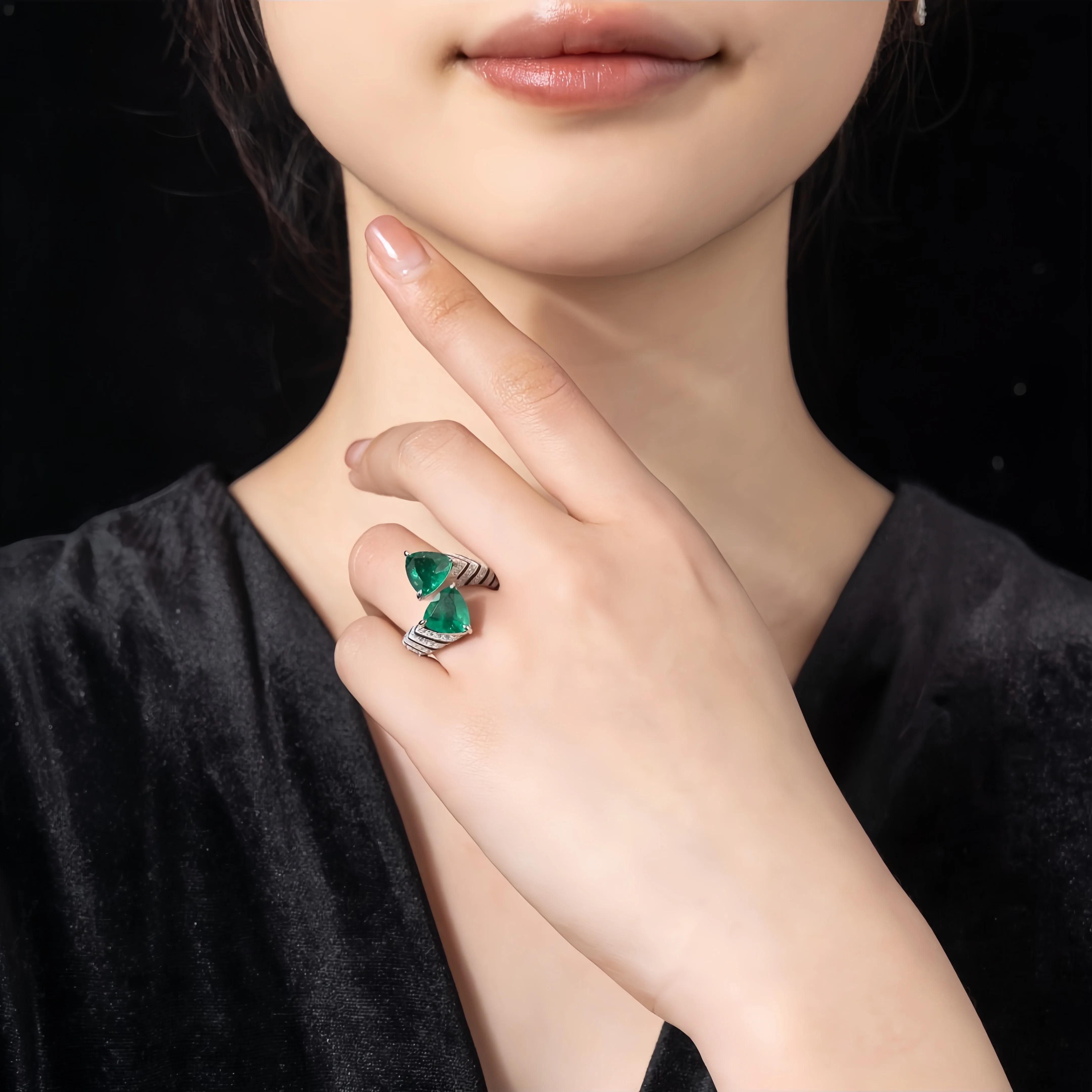 MUSHAN Jewelry Factory 925 Sterling Silver Adjustable Ring Luxury Designer Green High Carbon Diamond Fine Jewelry Women Rings