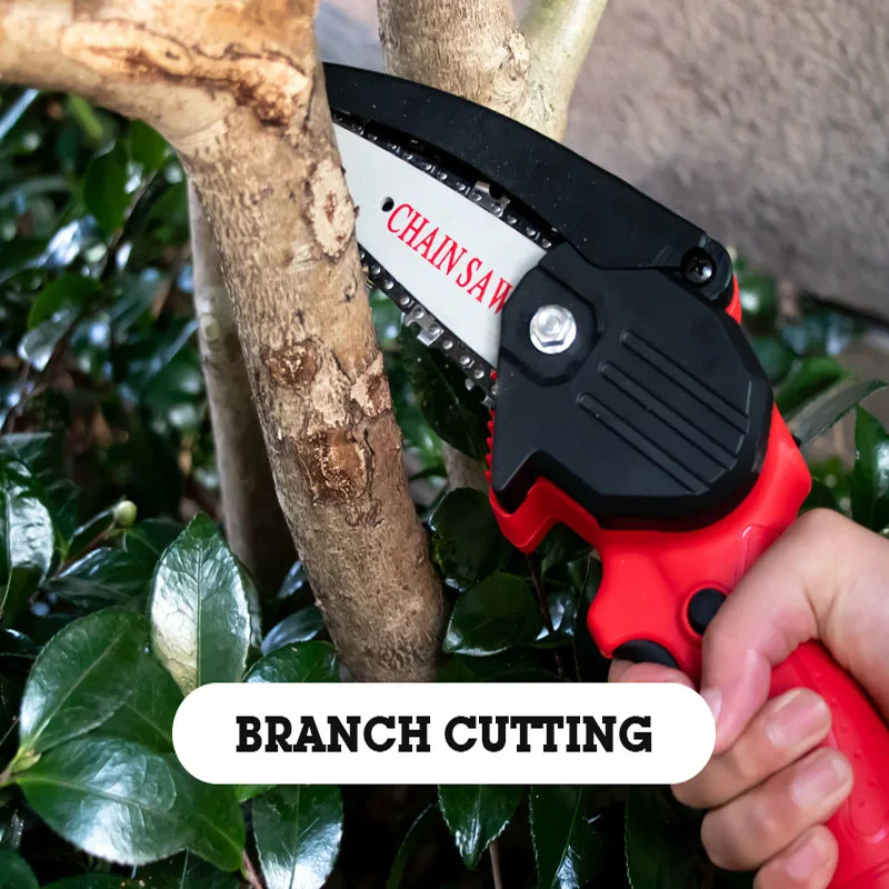 4 Inch 21V Cordless Rechargeable Chain Saw Battery Powered Electric Saw for Tree Branch Wood Cutting