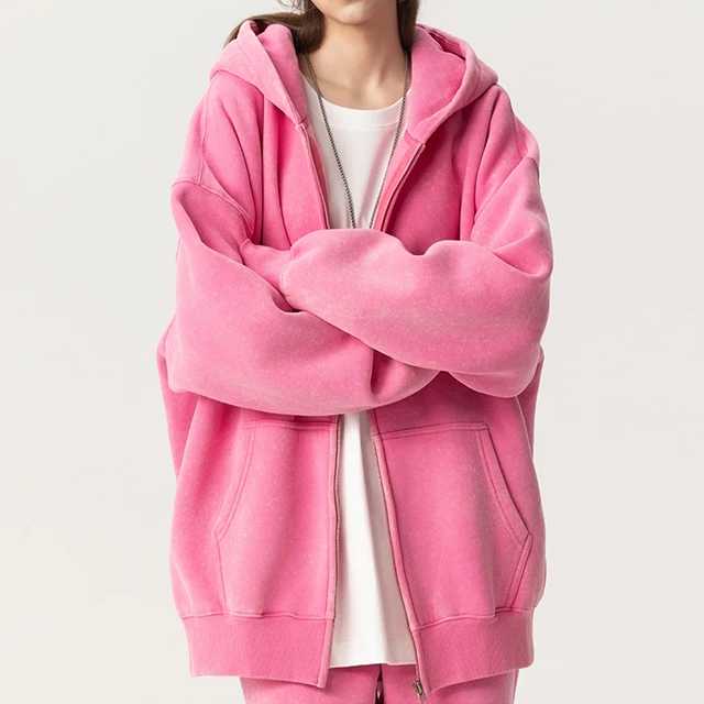 OEM/ODM Custom Women's 350G Fleece Long Winter Hoodie Jacket-Zipper & Hood Cotton-Poly Blend Vintage Wash Active Lifestyle