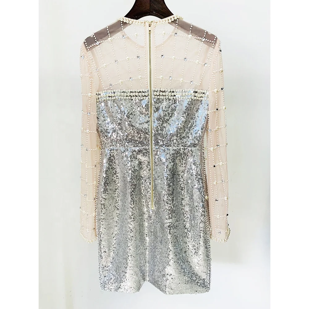 High Quality Women's Sexy O-Neck Long Sleeved Mesh Dress