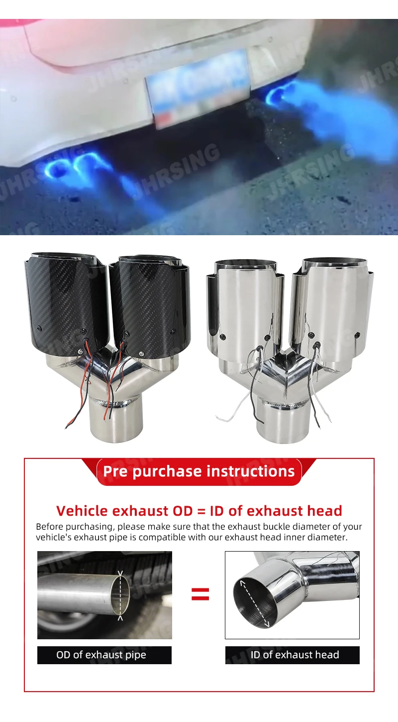 Led Exhaust Muffler Tips Real Carbon Fiber Dual Pipes With Red Or Blue