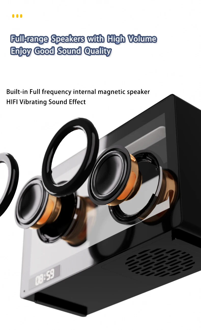Factory Directly Supply DC5V 800mAh Classic Model Transparent Wireless Bluetooth Speaker with LED clock Display TF Card Playback