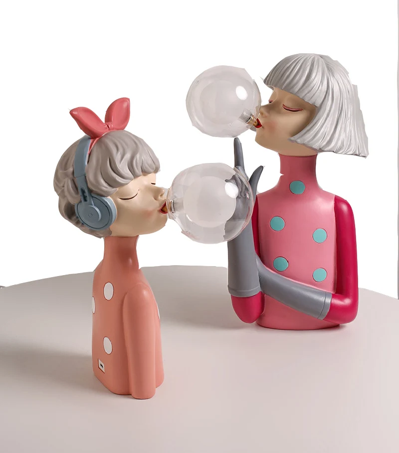 Nordic Bubble Girl Creative LED Table Lamp Fashion Resin Figure Sculpture Desktop Decoration Girl Bedroom Night Light Home Deco