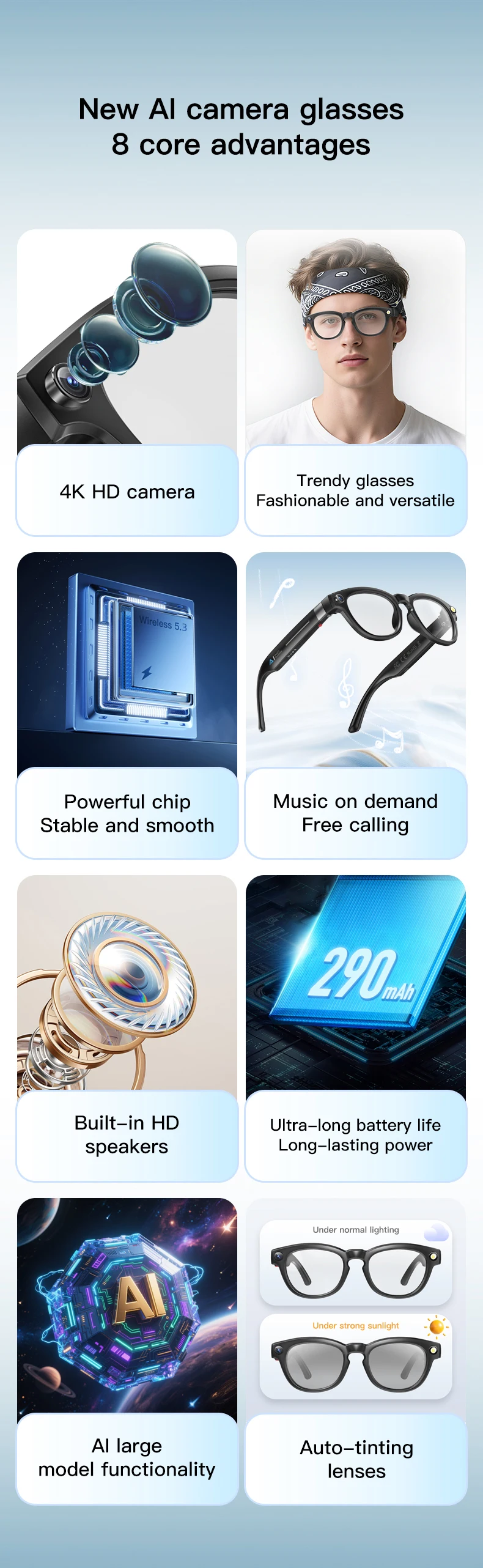 SANVNET Q8 Smart AI Glasses 8MP Camera Photo Video Recording Translation Automatic Color-changing Lenses Smart Wearable Headset