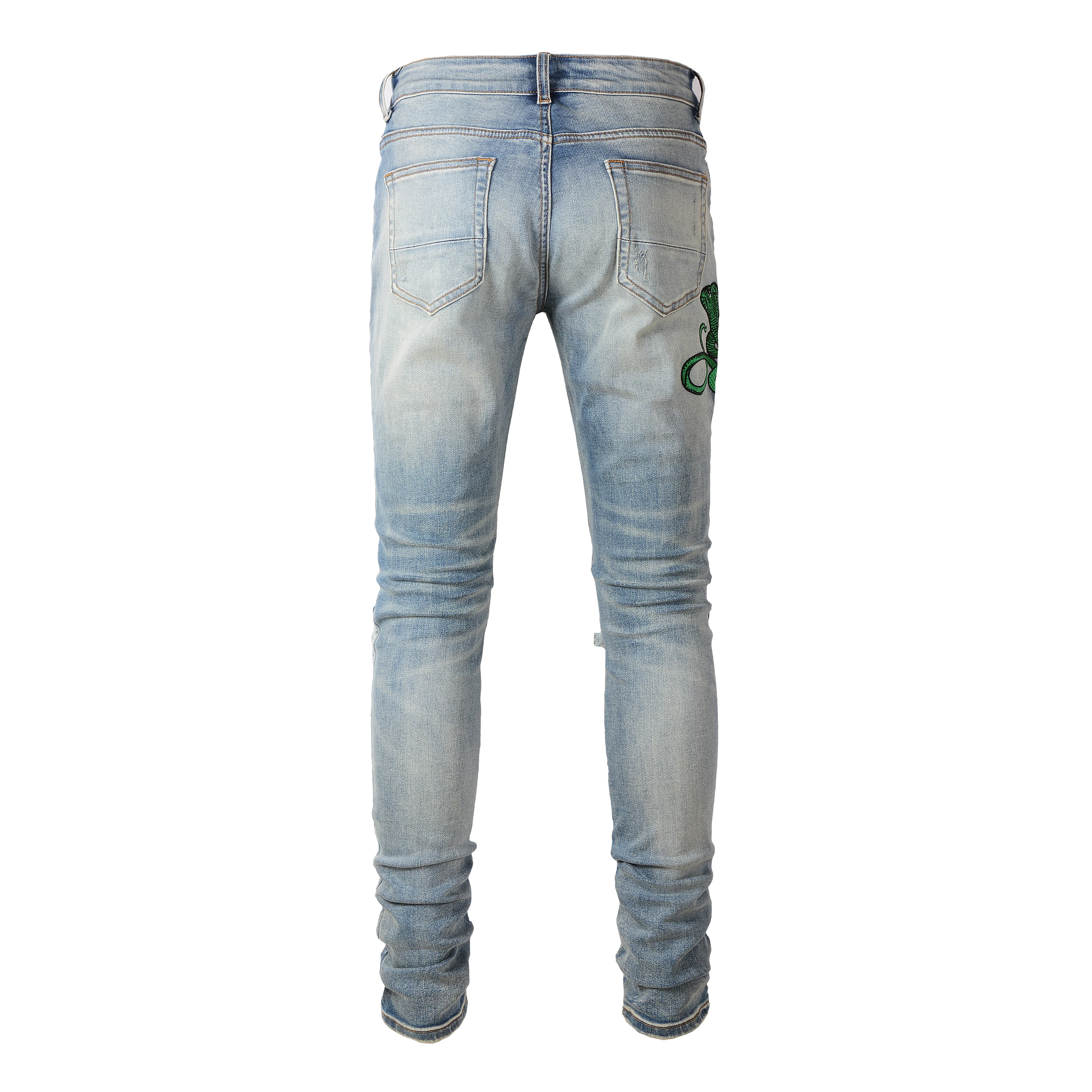 Wholesale Green Snake Embroidery Patch Denim Pants