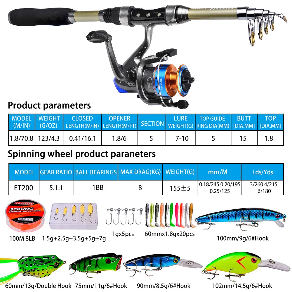 1.8m fishing reel Wholesale 1.8m Full Kit Fishing Rod Set Reel Combo Spinning