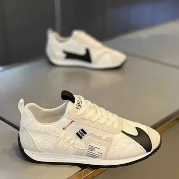 Men's Spring Trendy Canvas Shoes Height-Increasing Anti-Slip Soft Soles Lightweight Sporty Casual Style New Release Mesh Lining