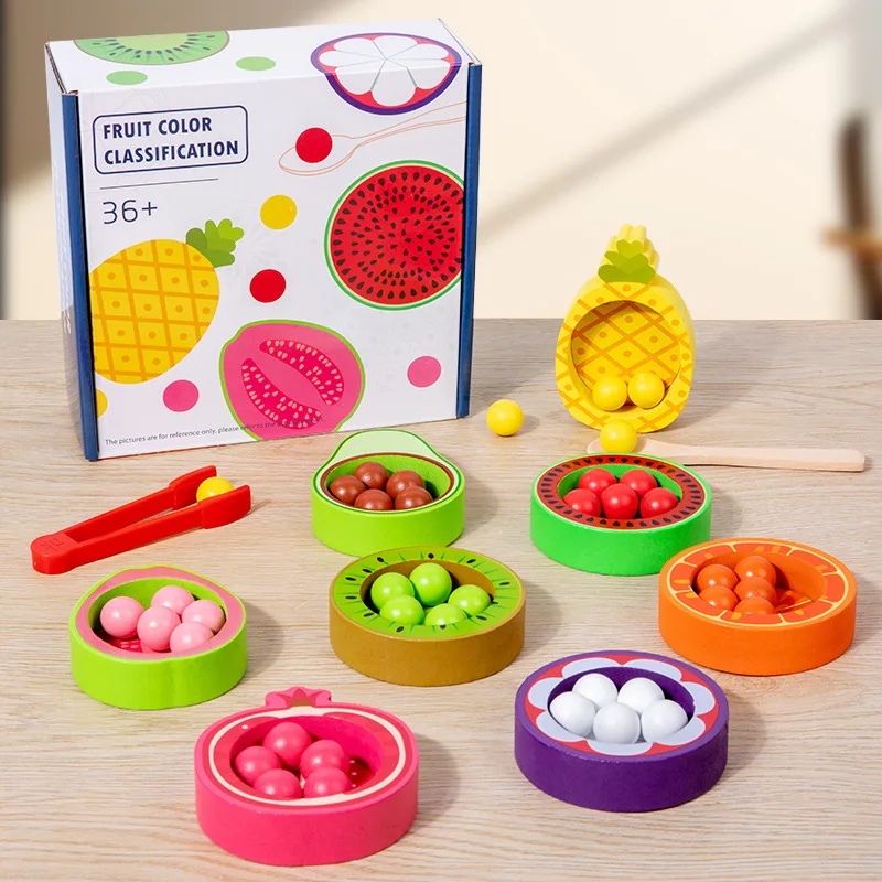 New Early Learning Color Sorting Toy Children Montessori Color Matching Fruit Cognition Game Wooden Edcuationl Toys for Kids