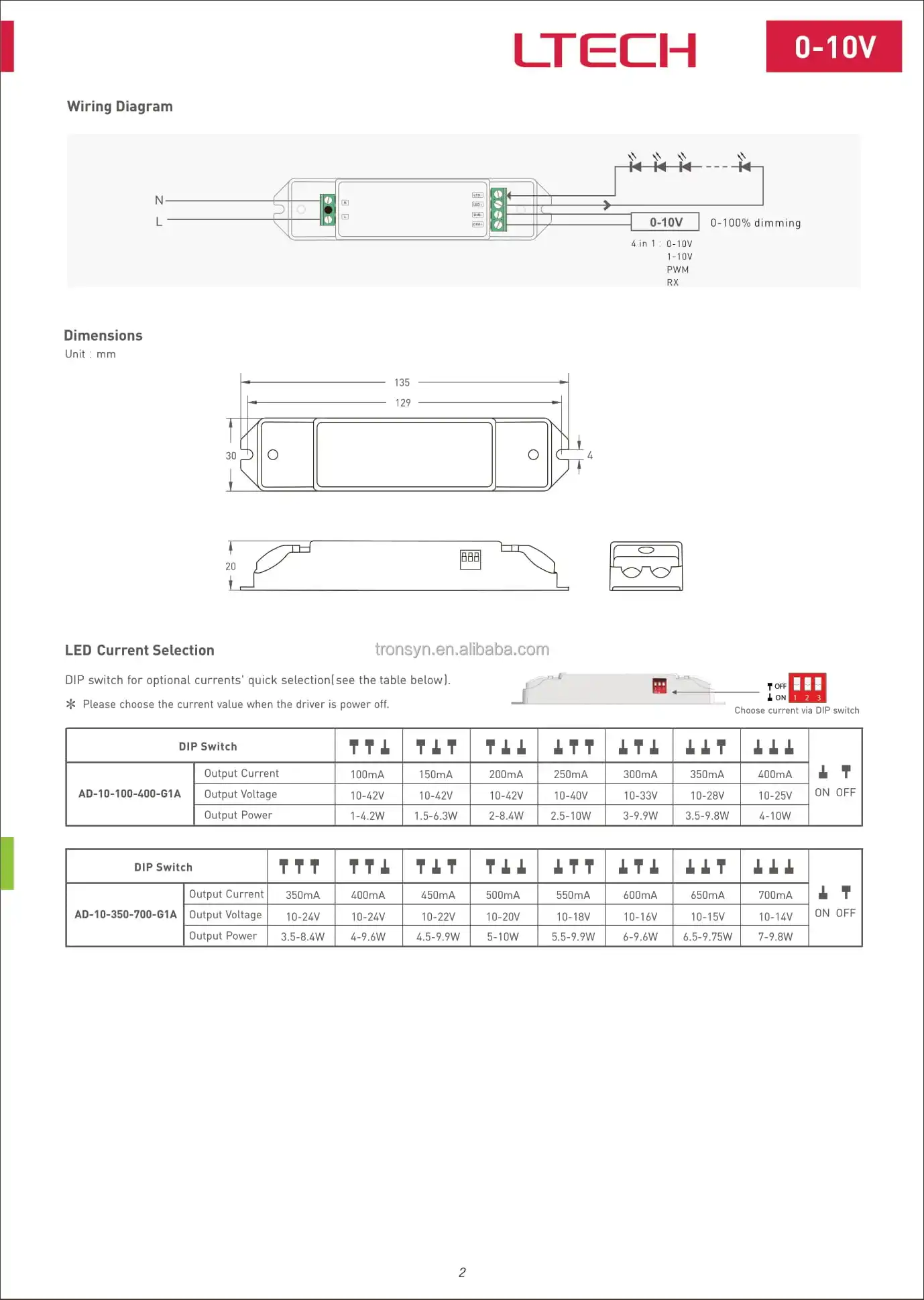LTECH AD-10-100-400-G1A LED Driver - 10W, 4-in-1 DIM Function