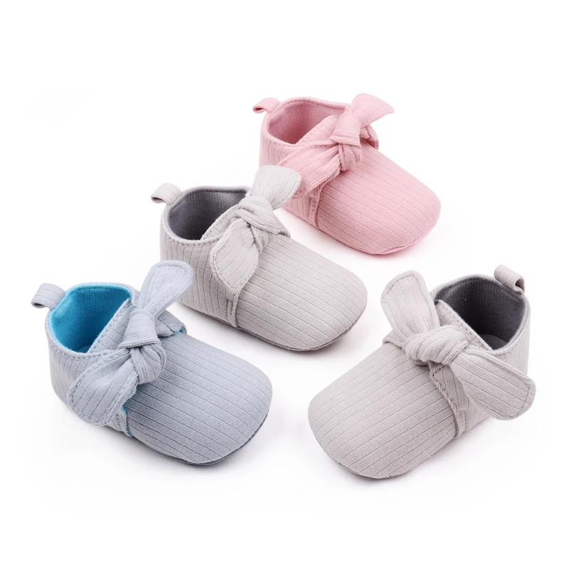 Pure Color Spring and Autumn Cotton Baby Girls Gentle Cute Bow Infants Princess Walking Shoes