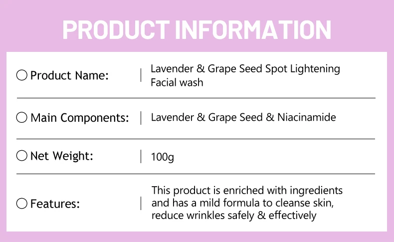 Oem Odm Lavender Facial Wash With Grape Seed & Niacinamide Face Pore Clean Brightening Skin Deep Cleans Face Wash For Women