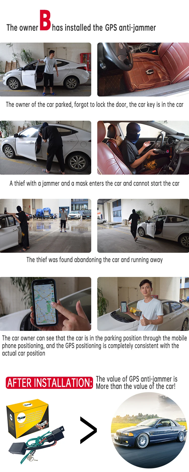 Vjoycar 12V Wireless Relay Immobilizer Car Anti-Jammer Anti Theft System for GPS Tracker Then Stop Car Automatically