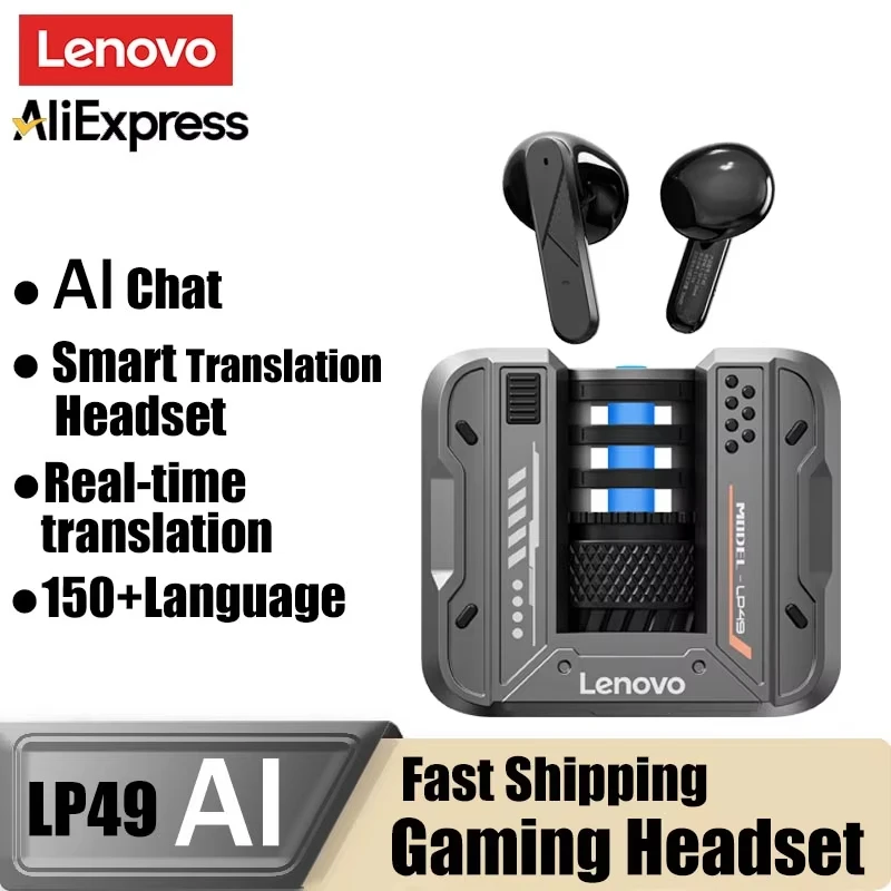 Original Lenovo LP49 AI Multilingual Translation Earphones Wireless Upgrade BT V5.4 Headsets Low Latency Gaming Earbuds
