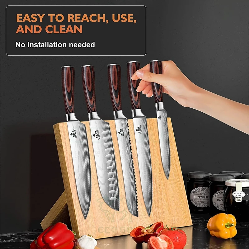 ENOKING Magnetic Knife Block Natural Wooden Knife Block with