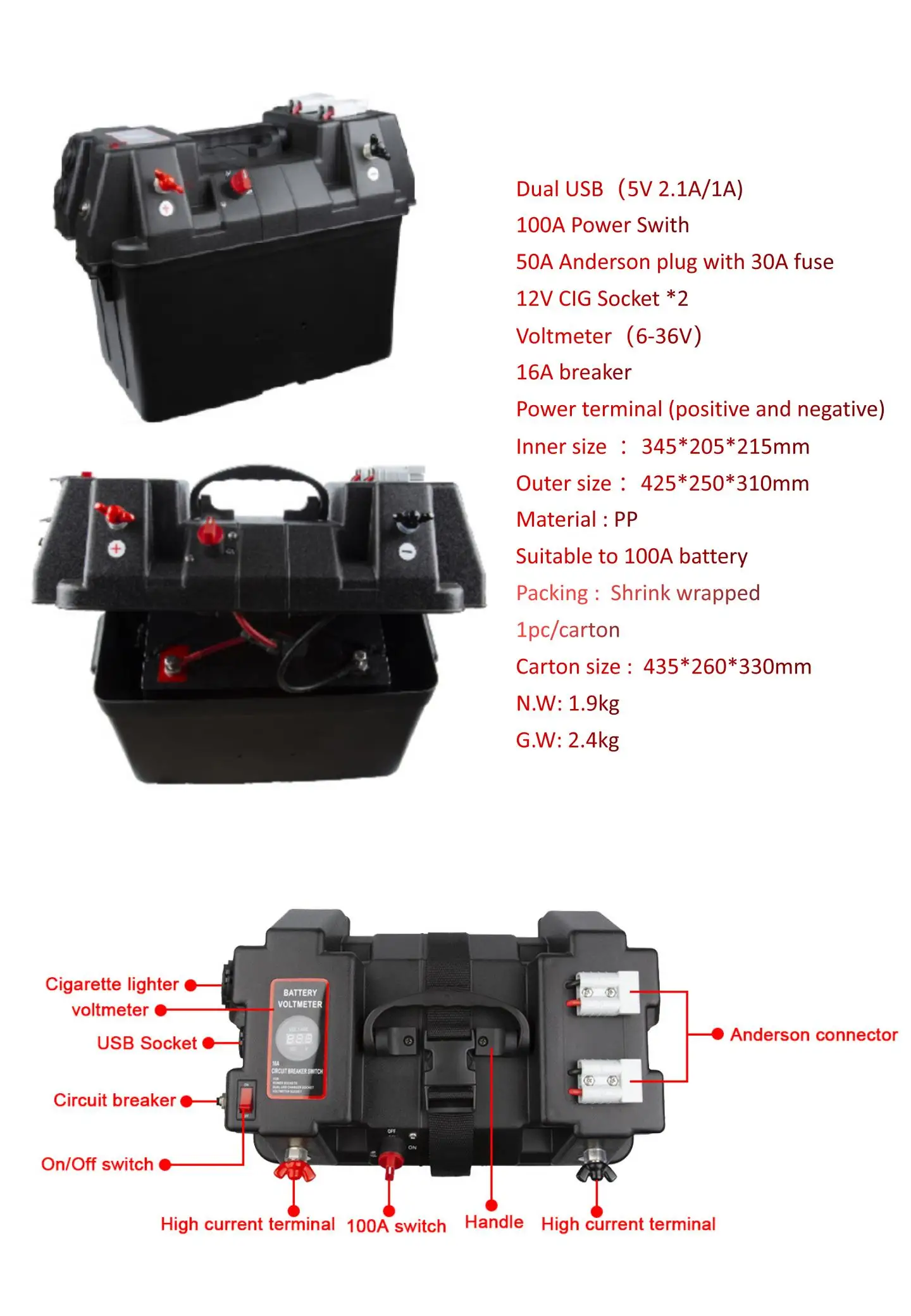 12v 24v Pp Outdoor Camping Multifunction Battery Box Marine Camping