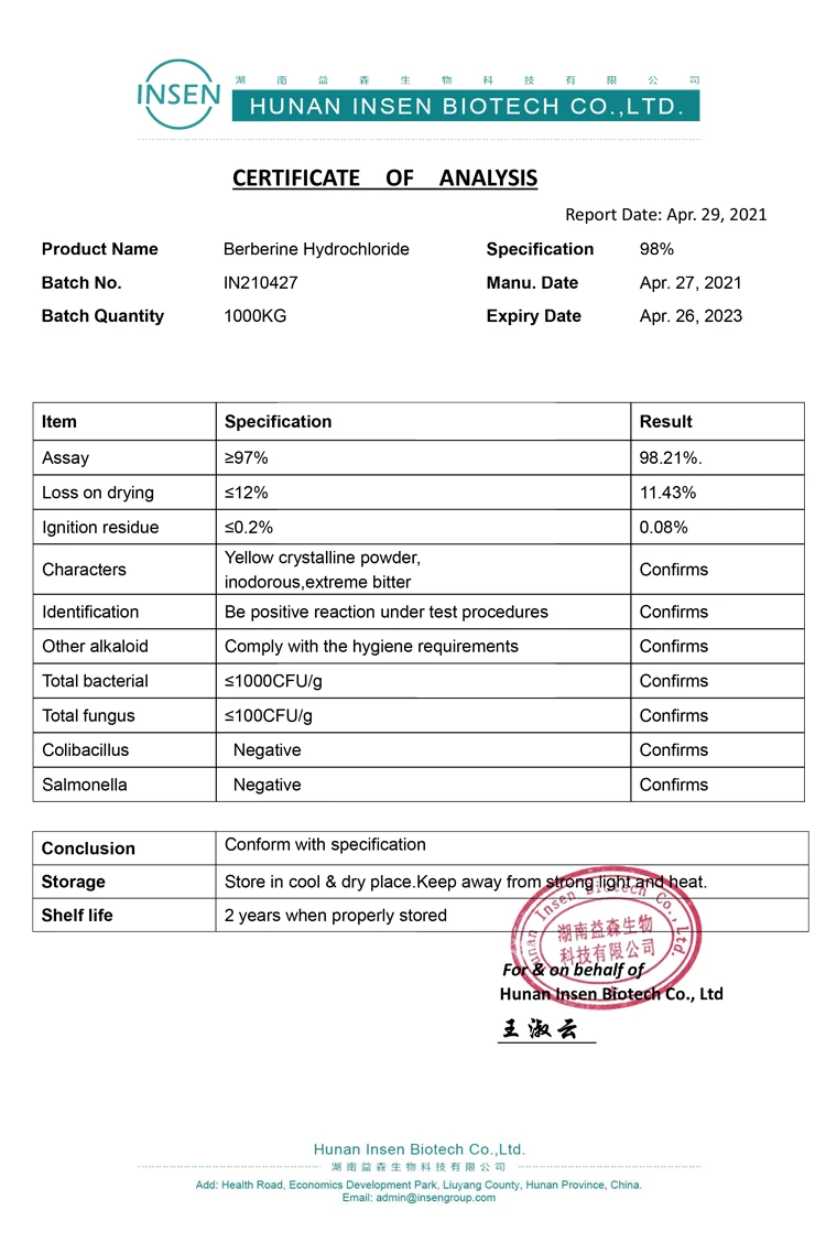 Phellodendron Extract 97% Berberine HCL Powder