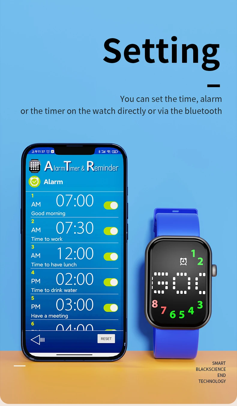 8-alarm Bluetooth Vibrating Wrist Watch Timer - Oem| Min Order 1 ct