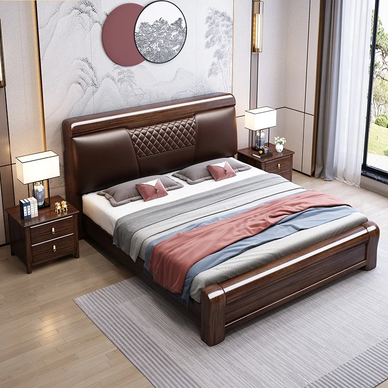 Purple Gold Sandalwood Solid Wood Bed King Size Master Bedroom Modern Simple Double Bed Chinese Style Storage Bedroom Furniture