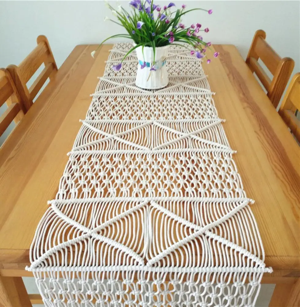 13 x 48 Inches Long 100% Cotton Vintage Rustic Bohemian Style Home Decor Folkulture Macrame Table Runner for Farmhouse or Wedding Table Decor Boho Table Runners for Dining Room 