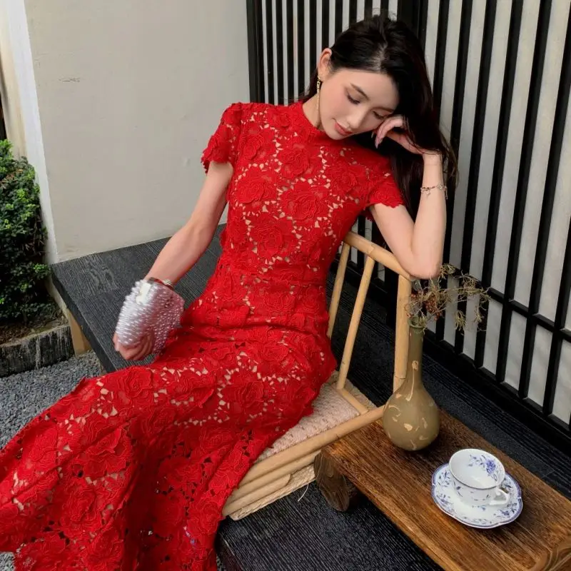 Heavy Fishtail Engagement Wedding Badge Festive Evening Women's Casual Elegant Lace Dress