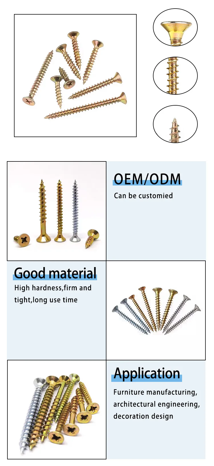 Wholesale Steel Zinc Plated Countersunk Double Head Tapping Screw Chipboard Screw For Wood Board factory