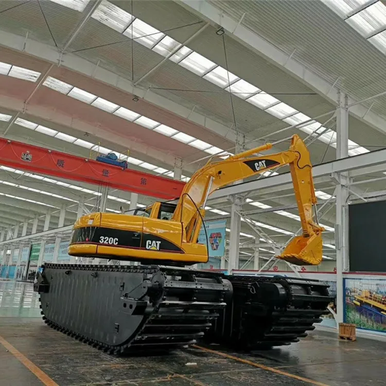 Amphibious Excavator with Floating Pontoon Used in the Water
