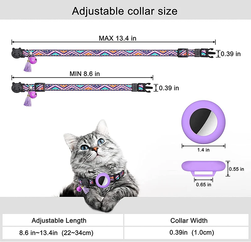 Airtag Cat Collar Safety Breakaways Buckle Adjustable Belt Airtag Case