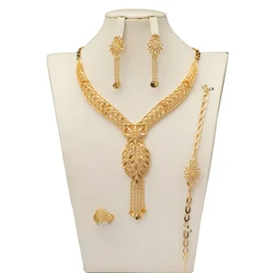 Dongli Jewelry Elegant Arabic Gold-Plated Jewelry Set: Necklace, Earrings, Ring & Bracelet for Timeless Sophistication