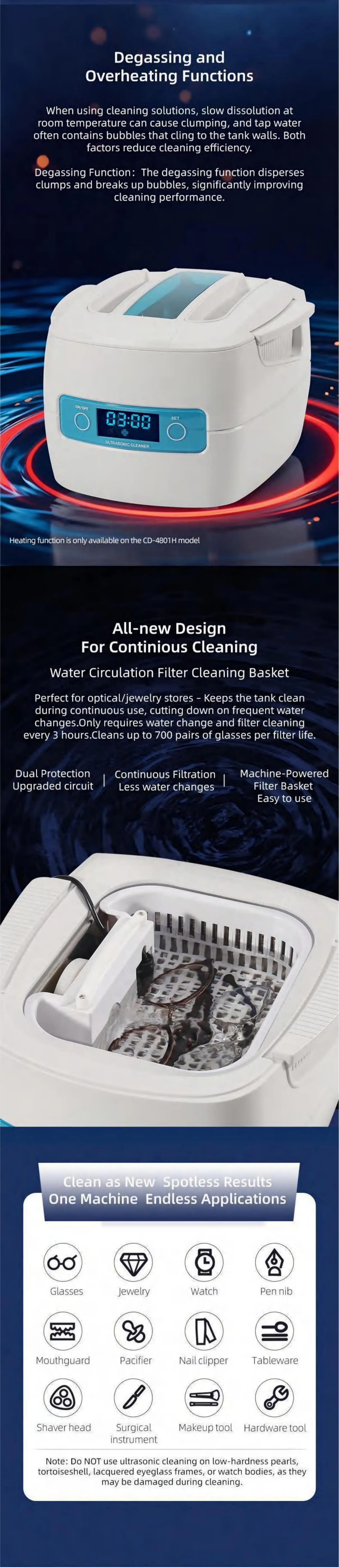 Best Selling Capacitive Touch Control Panel Ultrasonic Jewelry Cleaner CD-4801 Ultrasonic Cleaner Machine