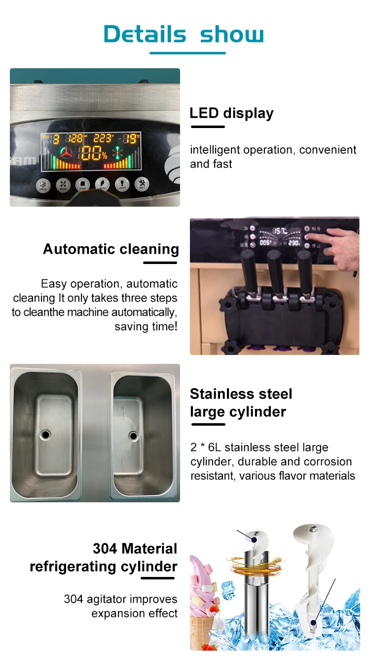 New Design Table Top Stainless Steel 2+1 Mixed Flavors Soft Ice Cream
