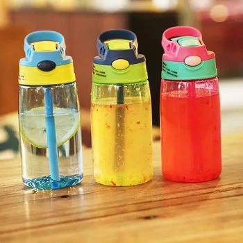 480ML Plastic Sports Water Bottle with Duck Mouth and Straw Motivational Sippy Cup for Kids for Boiling Water