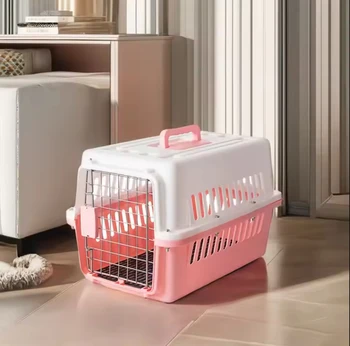 Small Plastic Pet Air Box with Rolling Iron Wire Door Breathable Pet Carriers Cat Carriers Small Animals Dog Cages Pet Travel