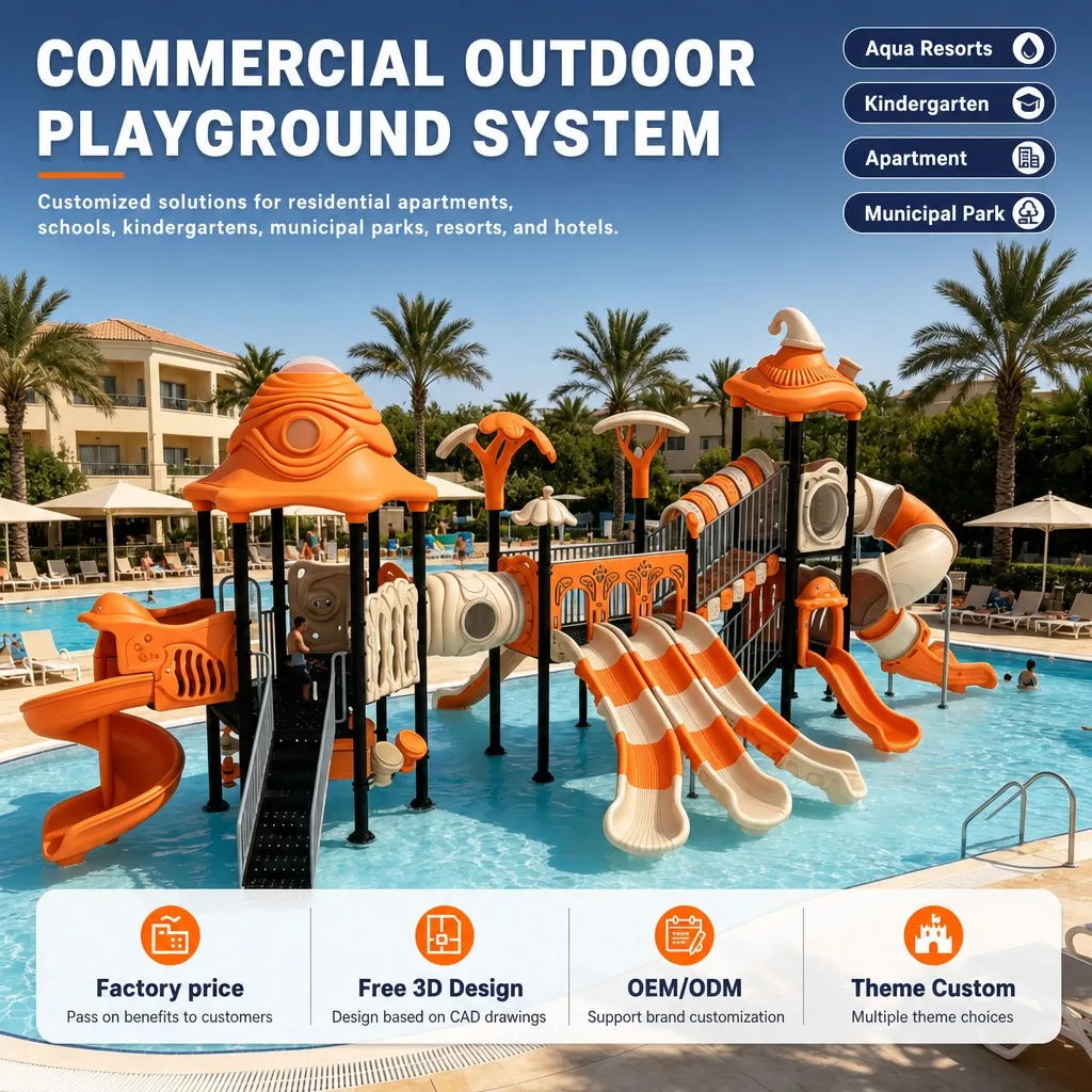 Outdoor Water Park Play Equipment Kids Splash Pad Water Slide Spray Fountain Pool CE Certified Galvanized Steel OEM Wholesale